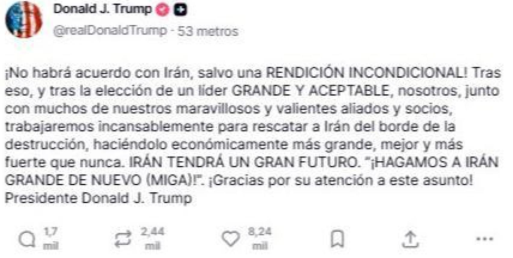 Tuit de Donald Trump