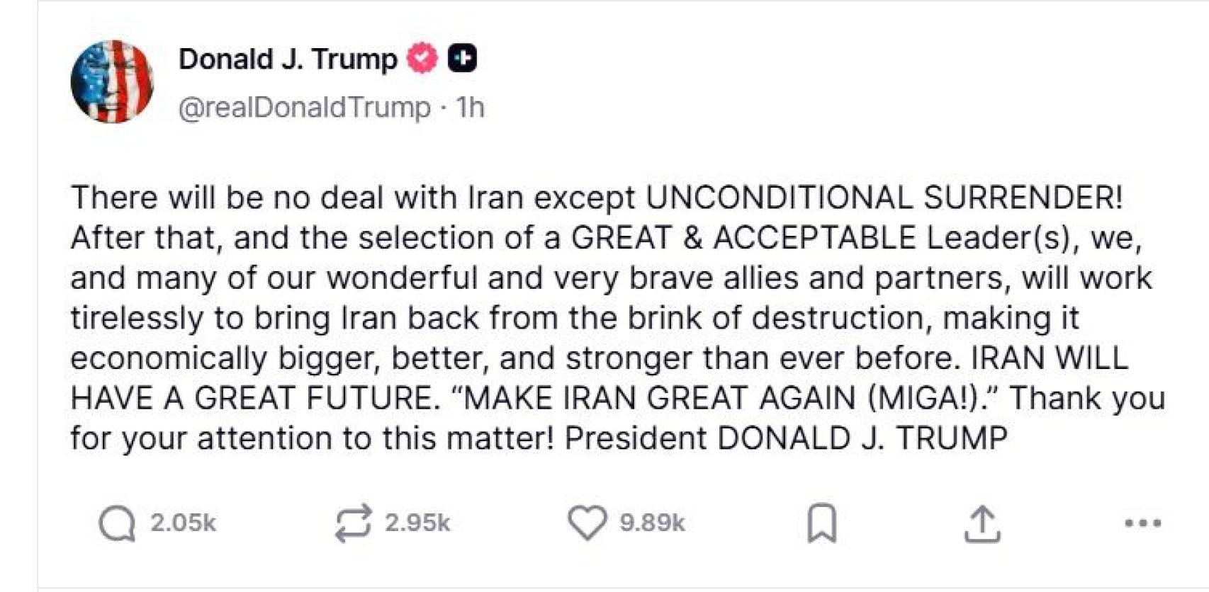 Trump's message on Truth Social