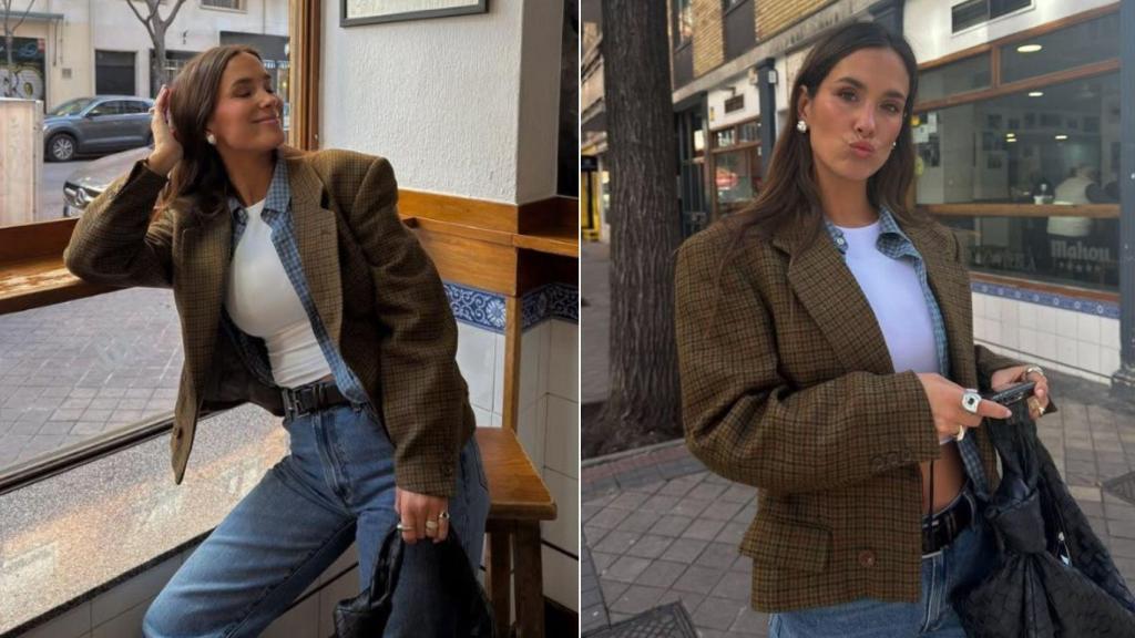 Dos imágenes de Pombo con su chaqueta bomber.