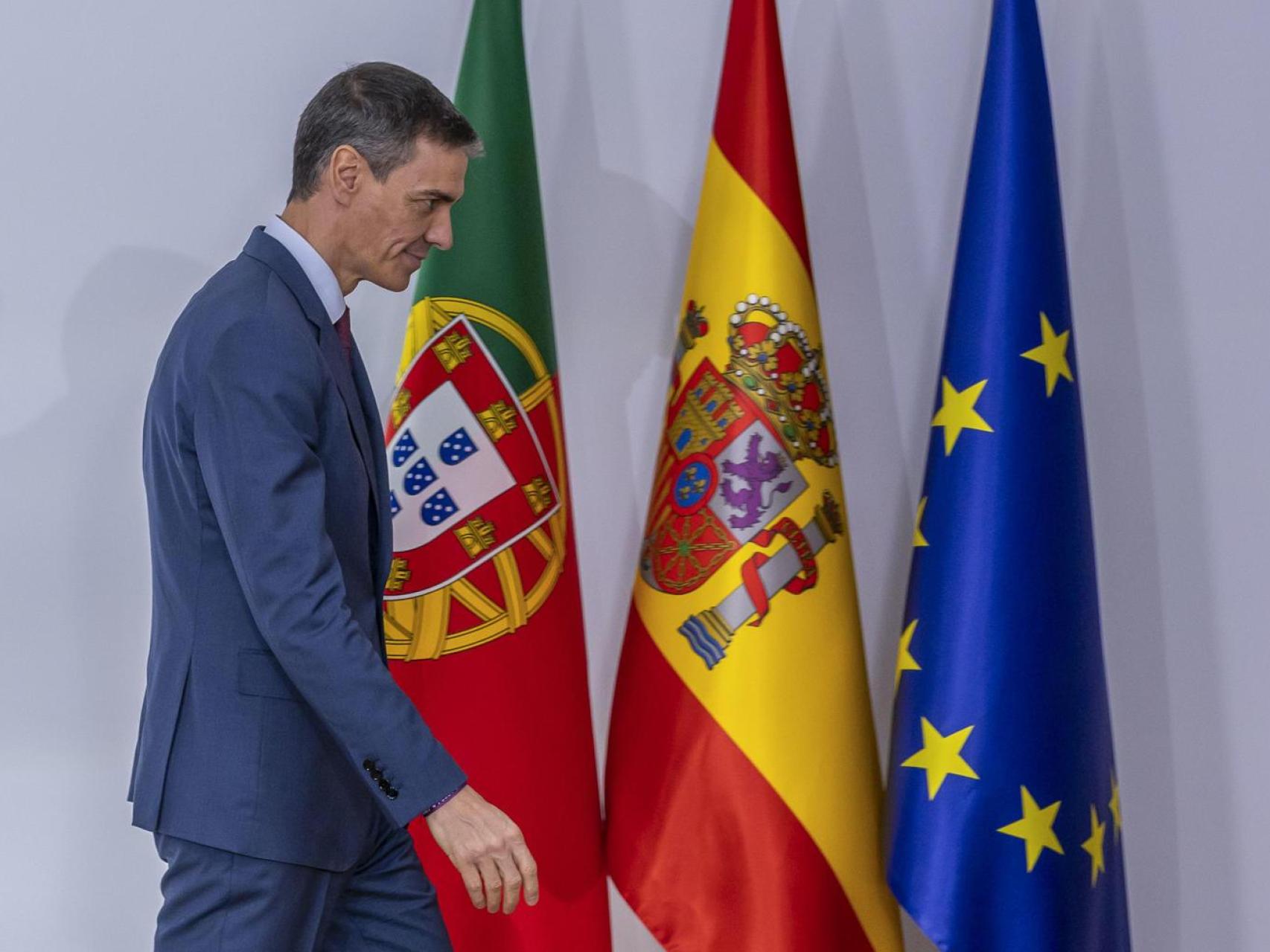 Pedro Sánchez, durante la rueda de prensa posterior a la XXXVI Cumbre Hispano-Lusa, en La Rábida (Huelva).