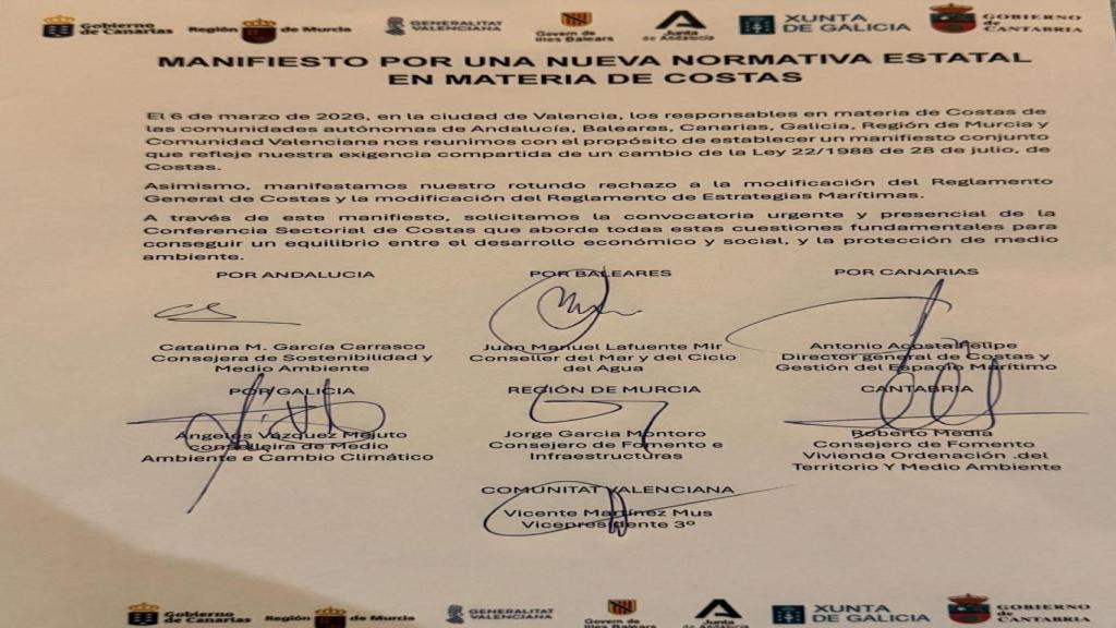Manifiesto de las comunidades litorales contra el boqueo del Gobierno a la reforma de  la Ley de Costas.