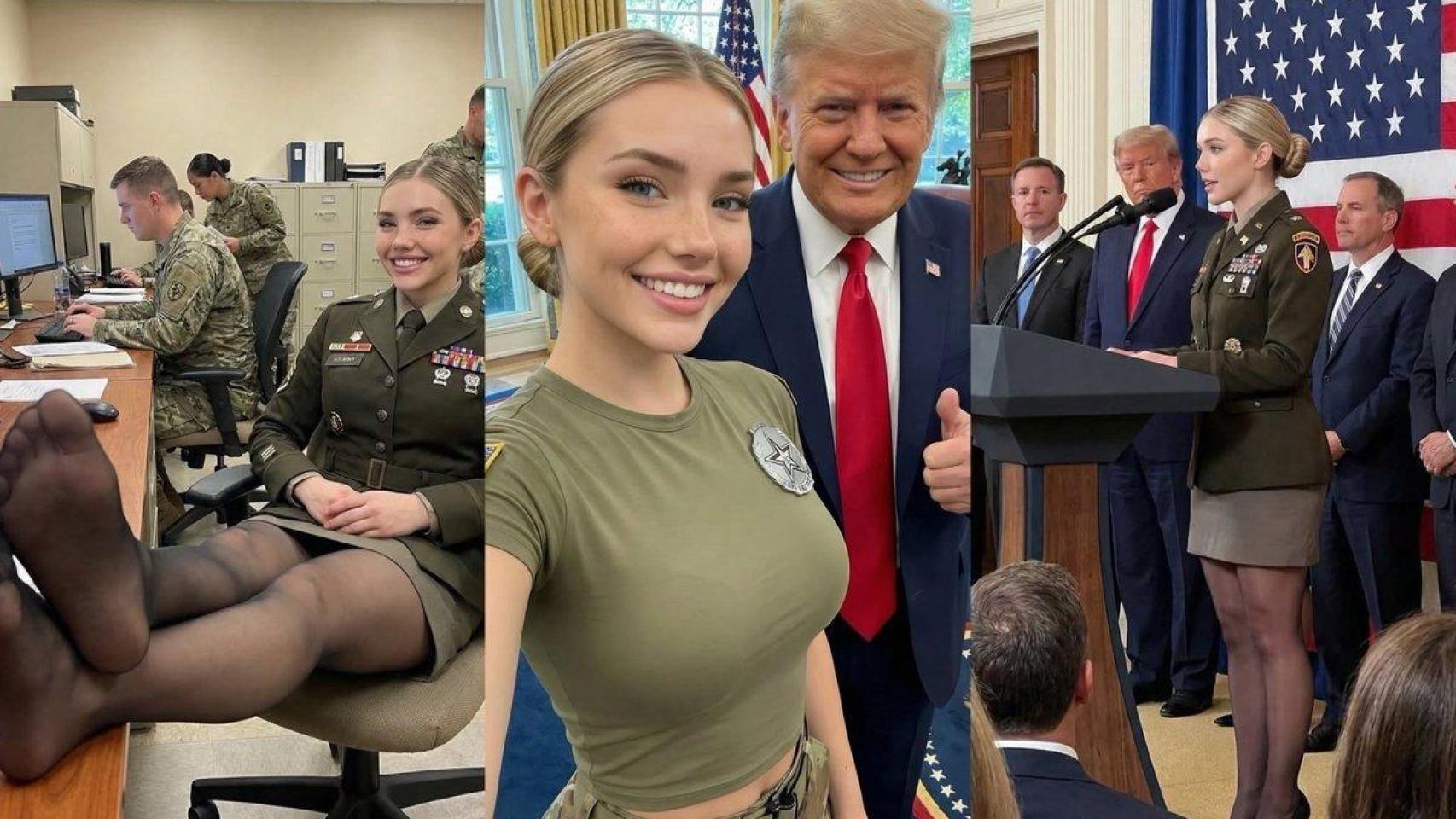 Algunas imágenes generadas de la 'avatar' Jessica Foster con Donald Trump y Vladimir Putin.