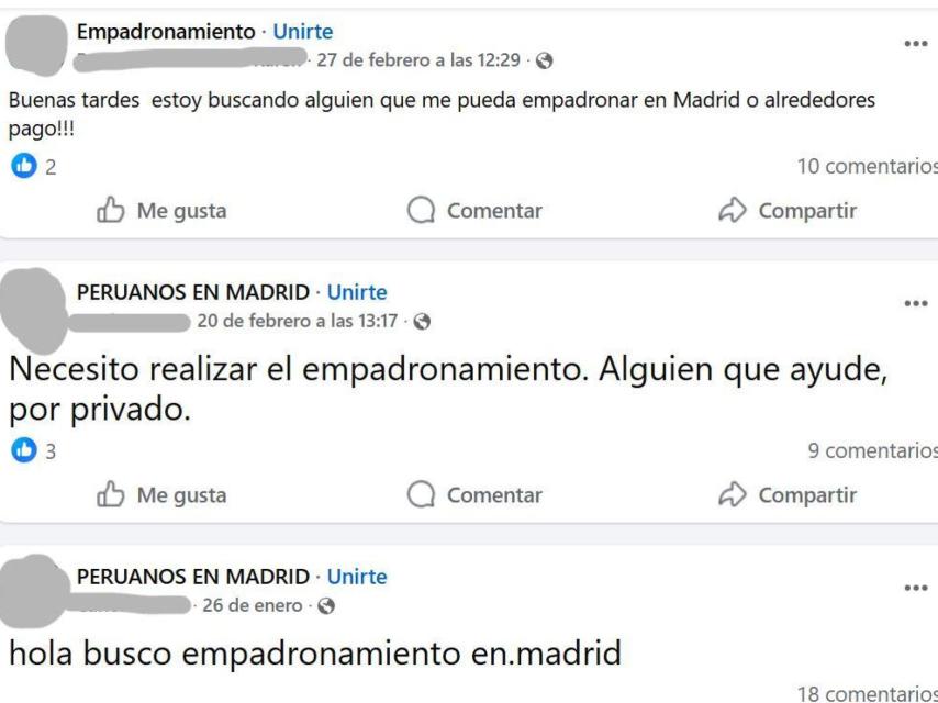 En Facebook mucha gente busca empadronamiento en Madrid.