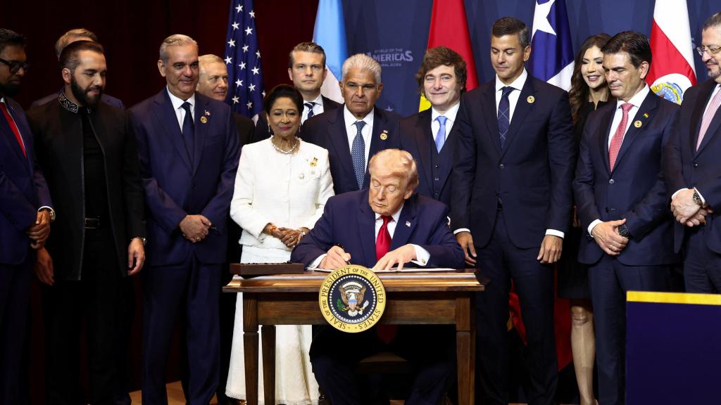 El presidente de Estados Unidos, Donald Trump, durante la Cumbre Escudo de las Américas en Miami.