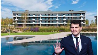 Montaje de Iker Casillas con su casa de fondo.
