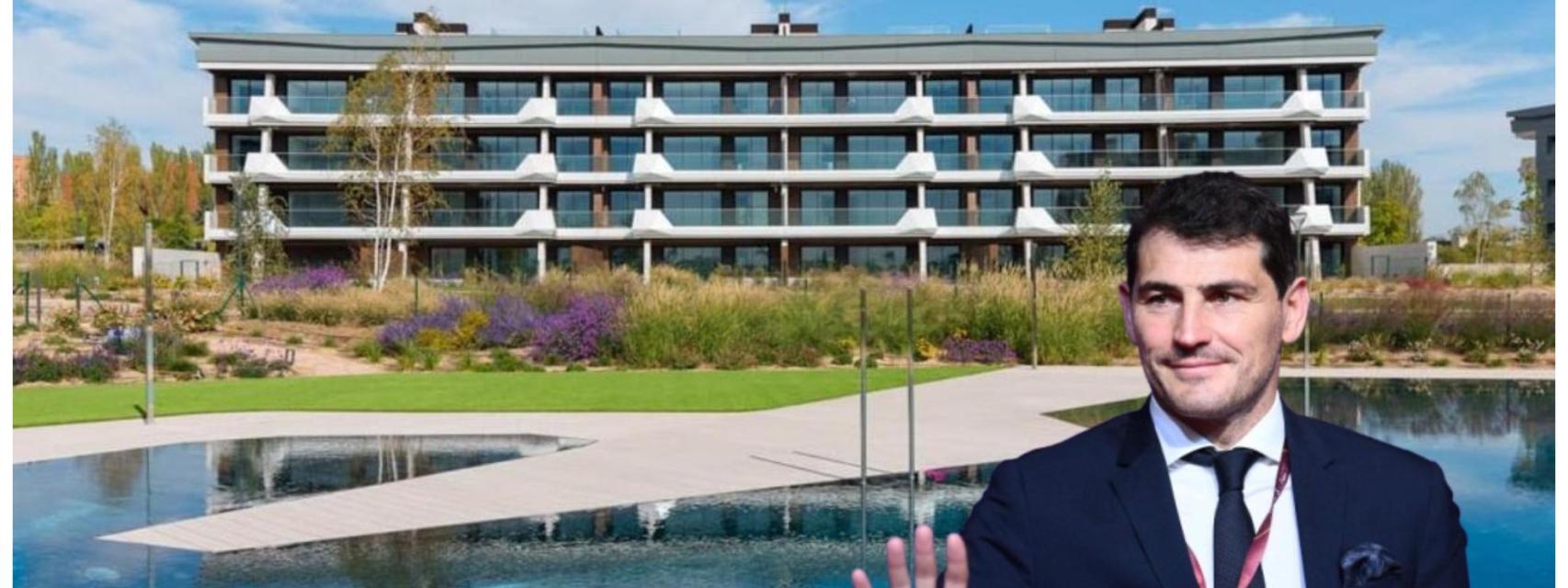 Montaje de Iker Casillas con su casa de fondo.