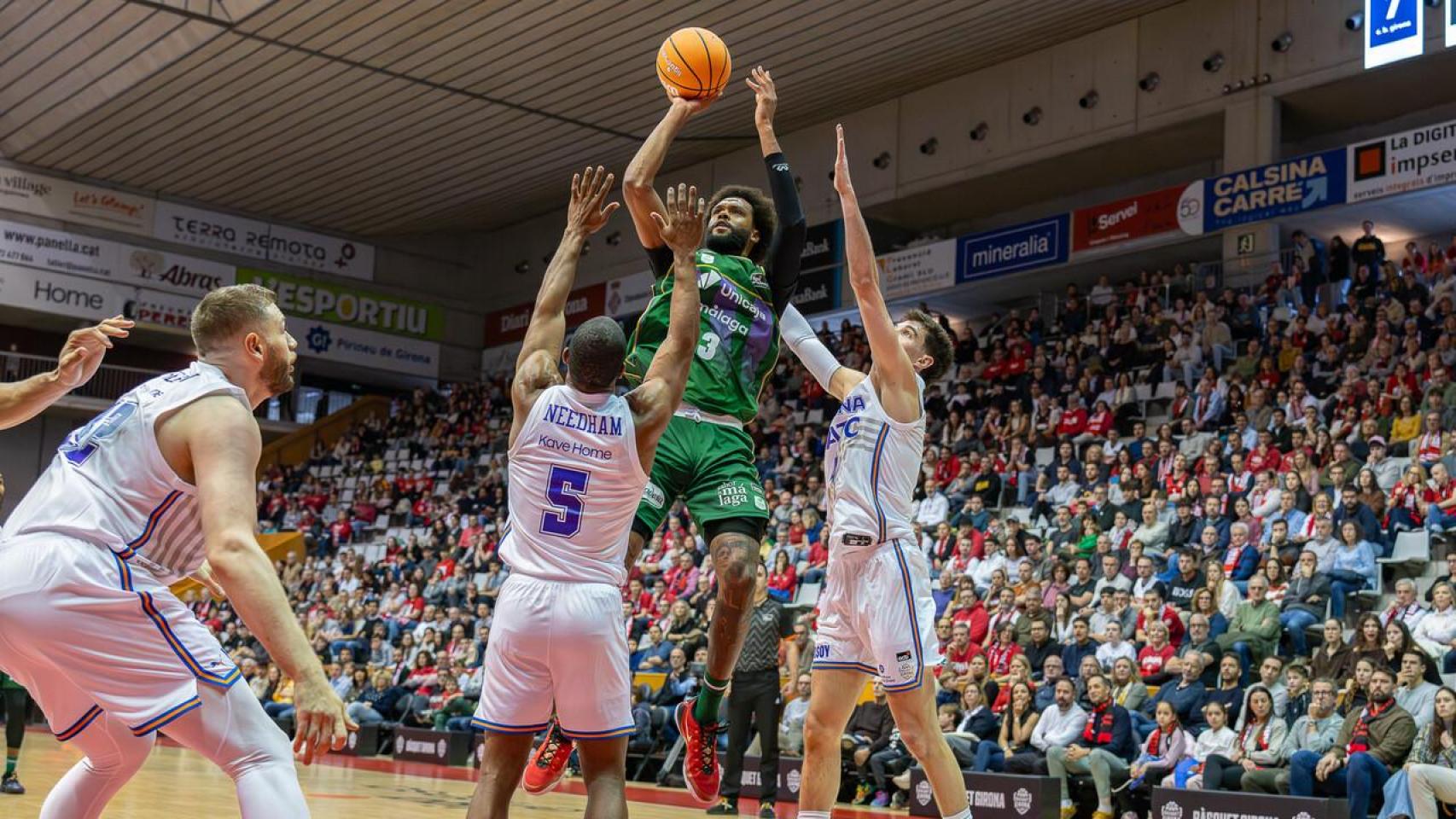 Imagen del encuentro entre el Girona y el Unicaja de este domingo.