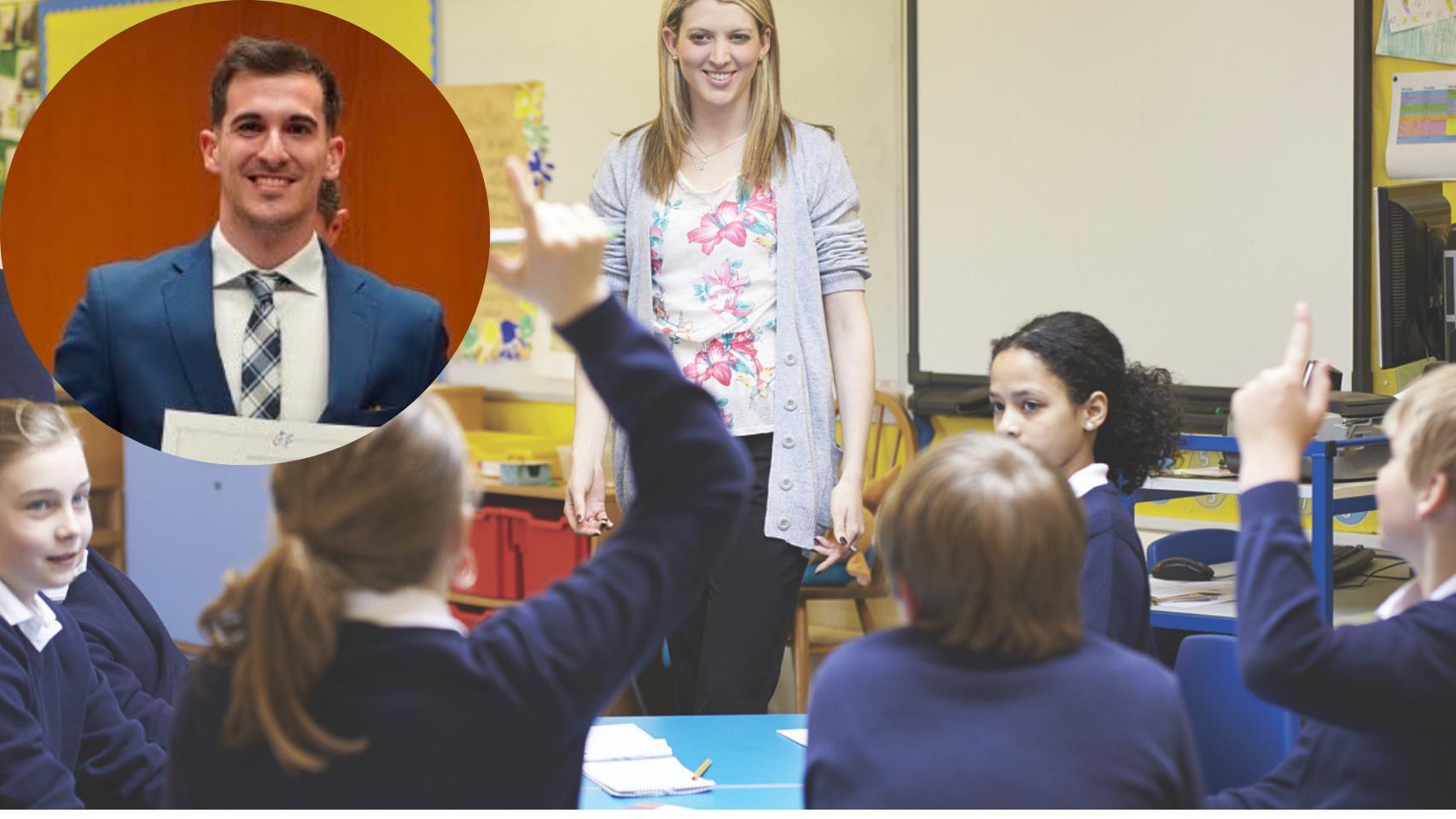Montaje de Roberto Gómez con el interior de una escuela.