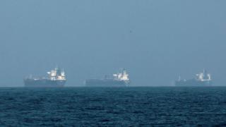 Oil tankers are seen off the coast of Fujairah, as Iran vows to fire on ships transiting the Strait of Hormuz.