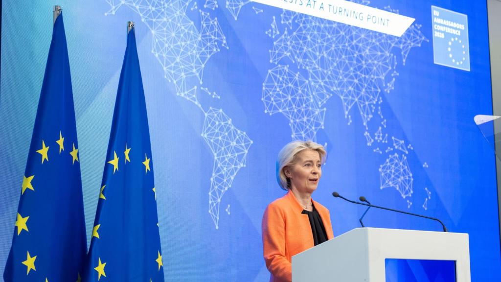 La presidenta de la Comisión, Ursula von der Leyen, durante su discurso de este lunes en Bruselas