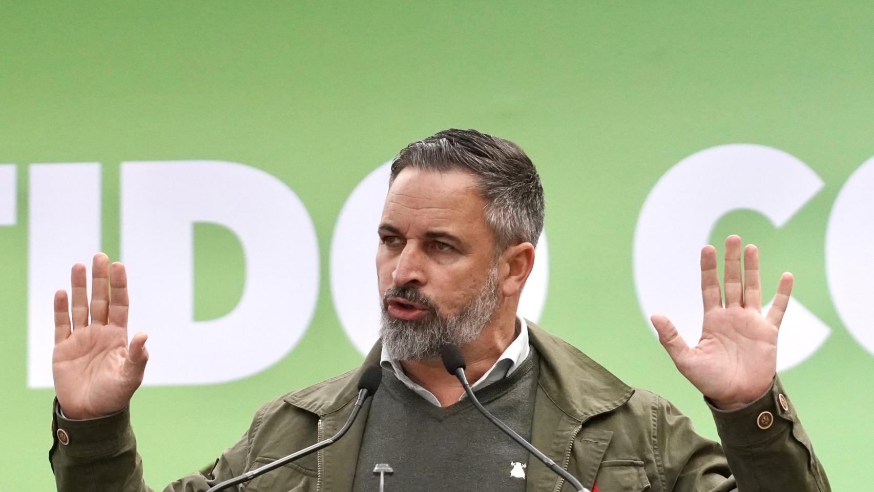 El presidente de Vox, Santiago Abascal, en el acto público de campaña