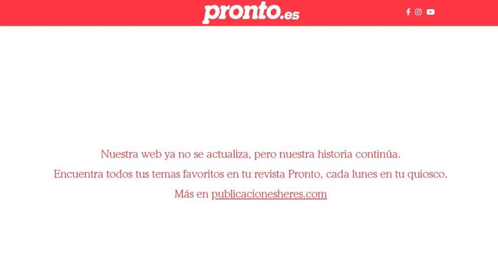 Imagen del mensaje informando del cierre de la web 'Pronto'.