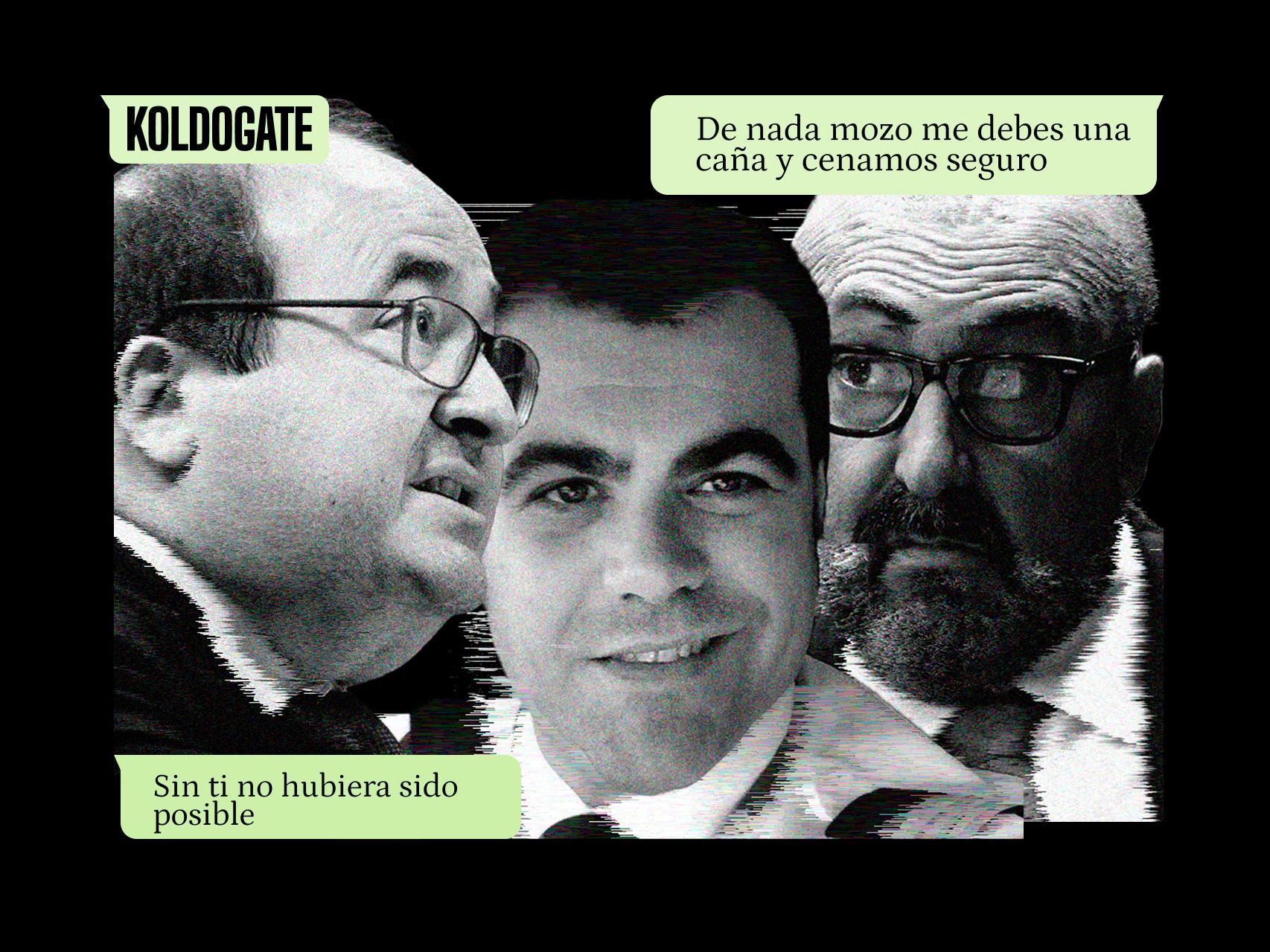 Miquel Iceta, Ángel García Rosique y Koldo García, junto a varios whatsapps del KoldoGate