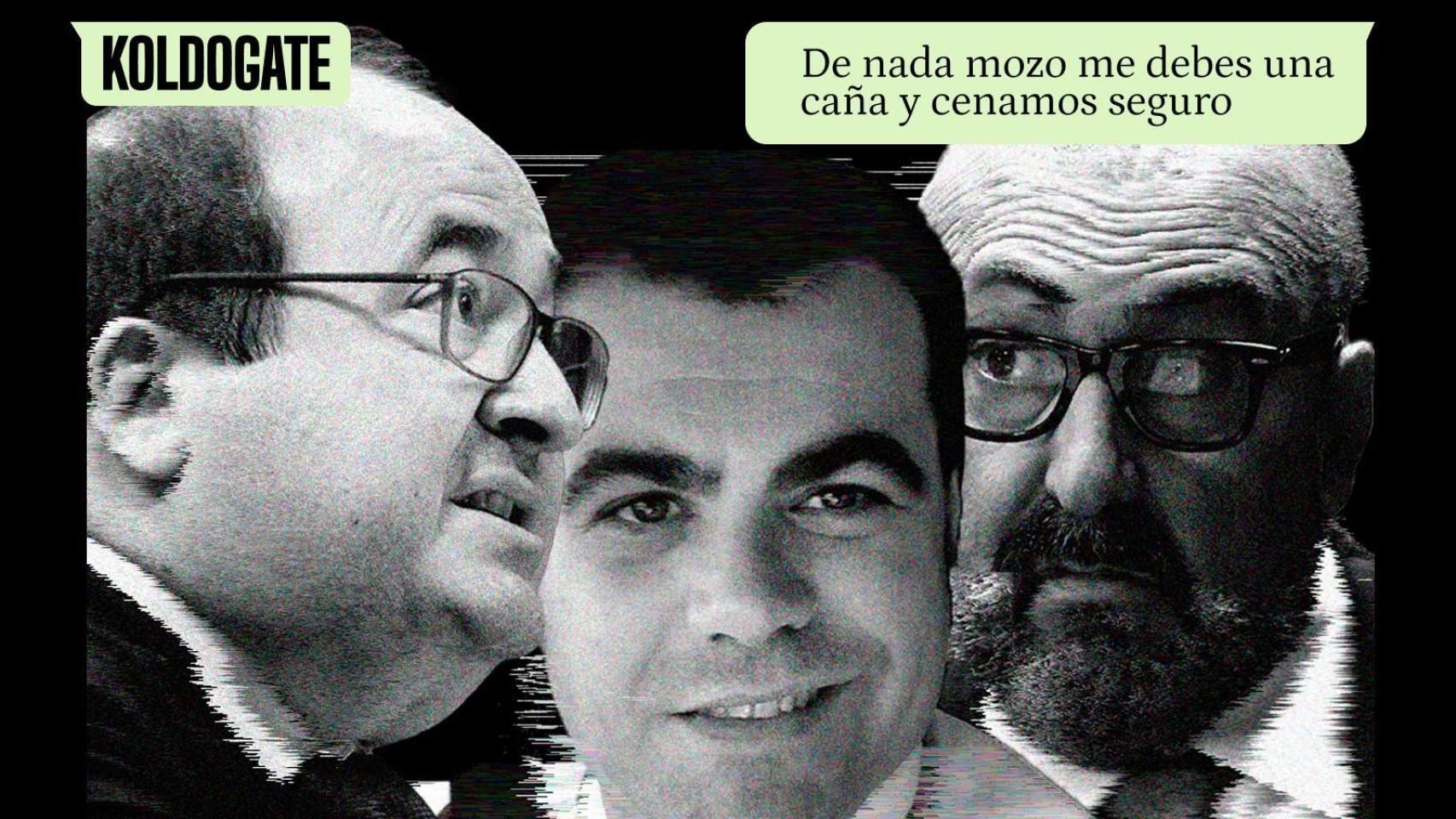 Miquel Iceta, Ángel García Rosique y Koldo García, junto a varios whatsapps del KoldoGate