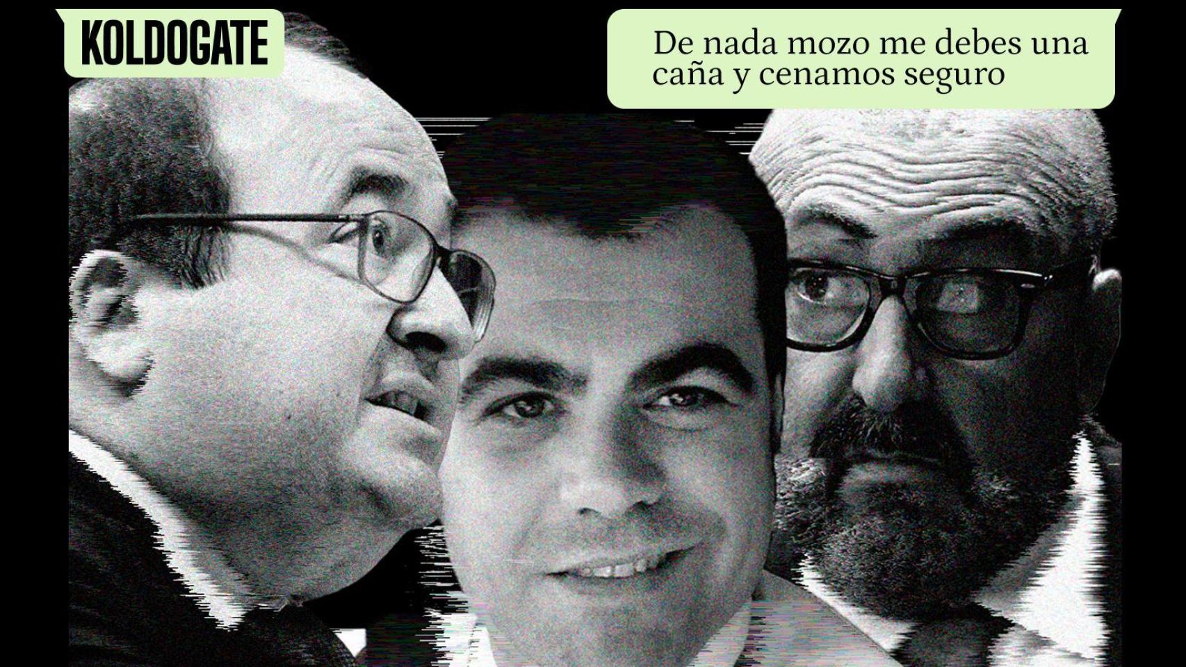 Miquel Iceta, Ángel García Rosique y Koldo García, junto a varios whatsapps del KoldoGate