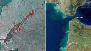 Imágenes satelitales que muestran cómo cambia el terreno cuando se producen lluvias persistentes.