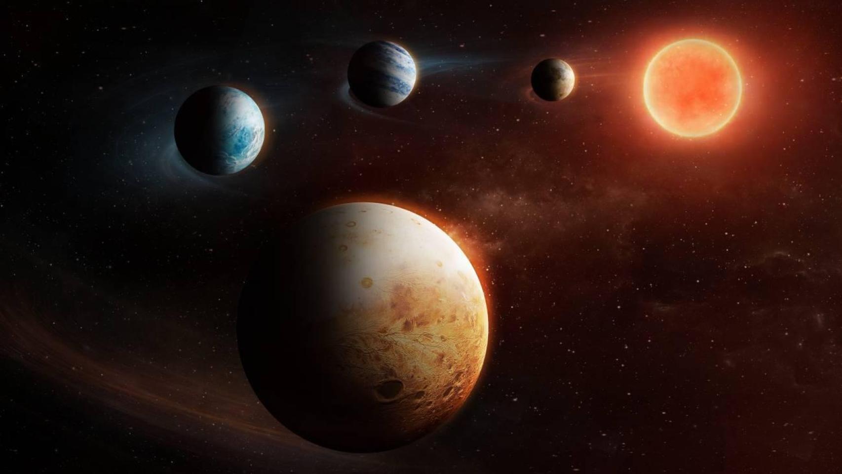Impresión artística del sistema planetario alrededor de la estrella LHS 1903.