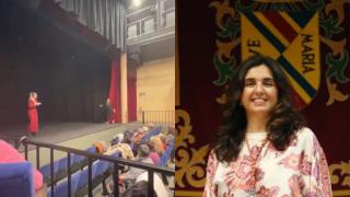 An image of the moment in which the monologue is interrupted, and a photo of Noelia Rosario Díaz Vaca, taken by Mujer de Collado Villalba, who was about to dimitr.