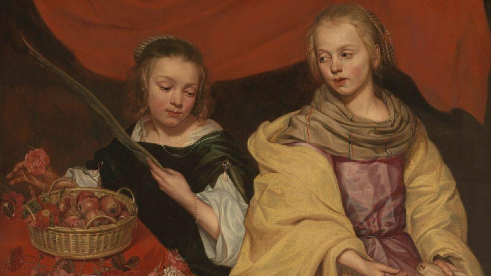 Michaelina Wautier, 'Twee meisjes als de heiligen Agnes en Dorothea', ca. 1650, KMSKA