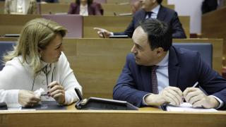 Susana Camarero y Juanfran Pérez Llorca, en Les Corts. EFE / Ana Escobar
