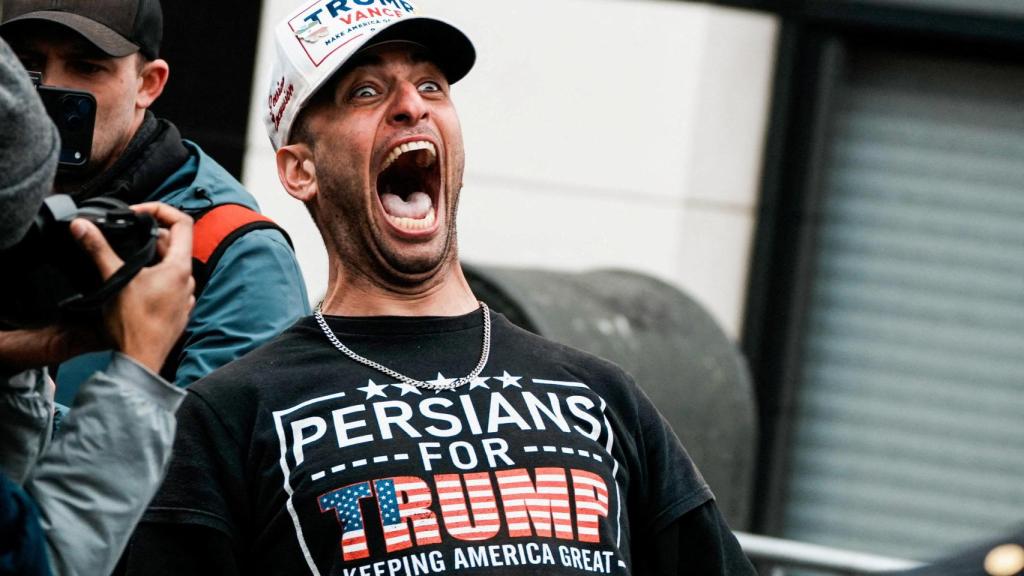 Far-right protester at the Islamophobic rally against Zohran Mamdani.