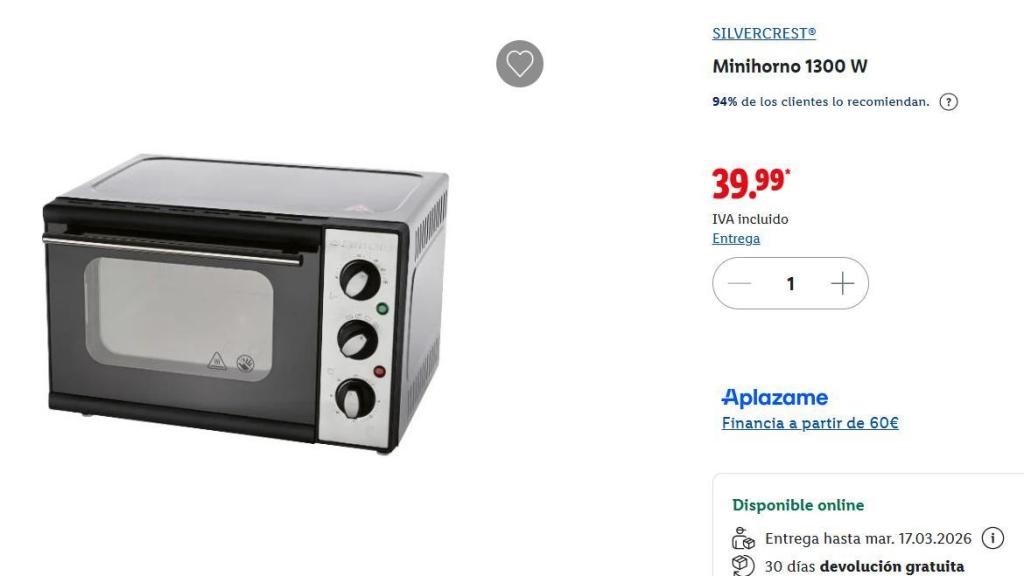 Minihorno 1300 W.