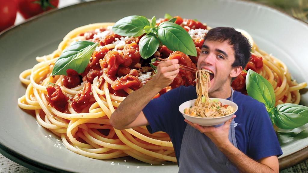 Diegodoal y un plato de pasta en un montaje.