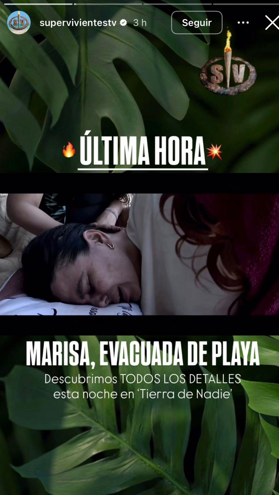Marisa Jara, evacuada de 'Supervivientes'.