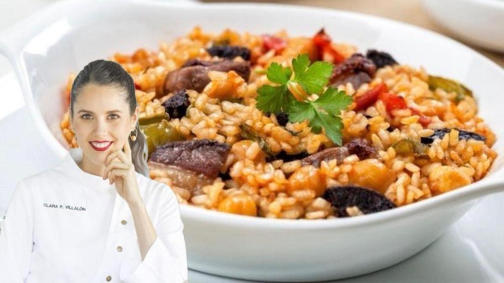 Clara Villalón junto a un plato con arroz.