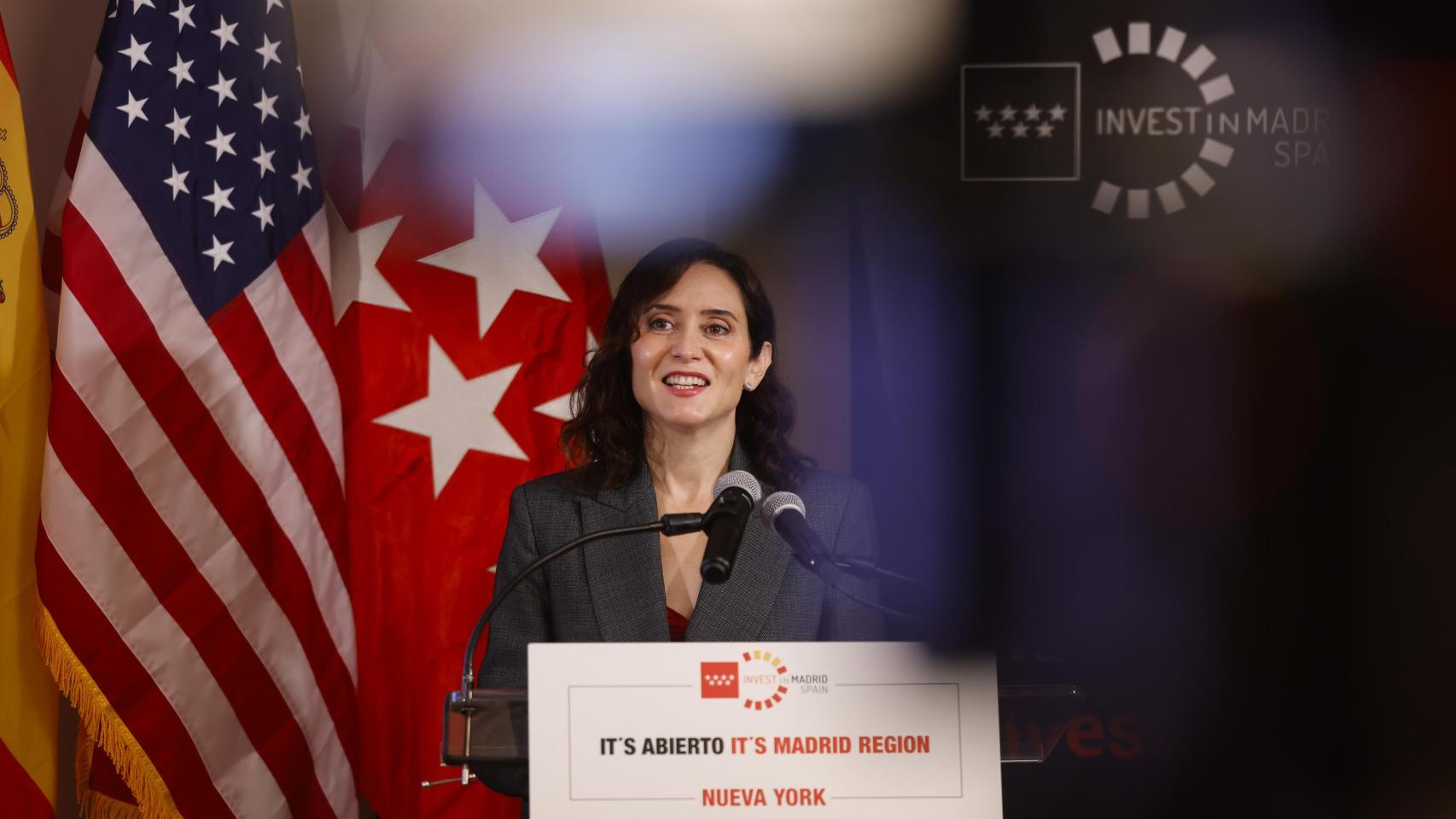 Isabel Díaz Ayuso en un encuentro con empresarios en Nueva York (EE.UU.) organizado por Invest in Madrid.