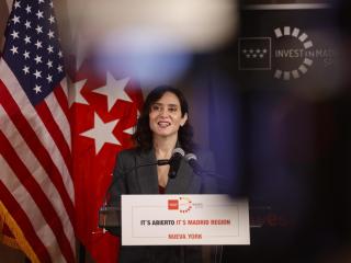 Isabel Díaz Ayuso en un encuentro con empresarios en Nueva York (EE.UU.) organizado por Invest in Madrid.