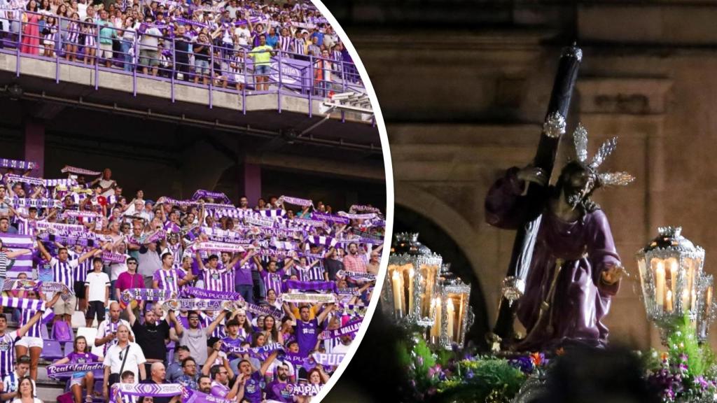 Imagen de la procesión del Encuentro en Valladolid (Leticia Pérez - Ical) y del estadio José Zorrilla
