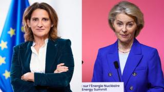 Fotomontaje de Teresa Ribera, vicepresidenta ejecutiva para una Transición Limpia, Justa y Competitiva, y Ursula von del Leyen, presidenta de la Comisión Europea.