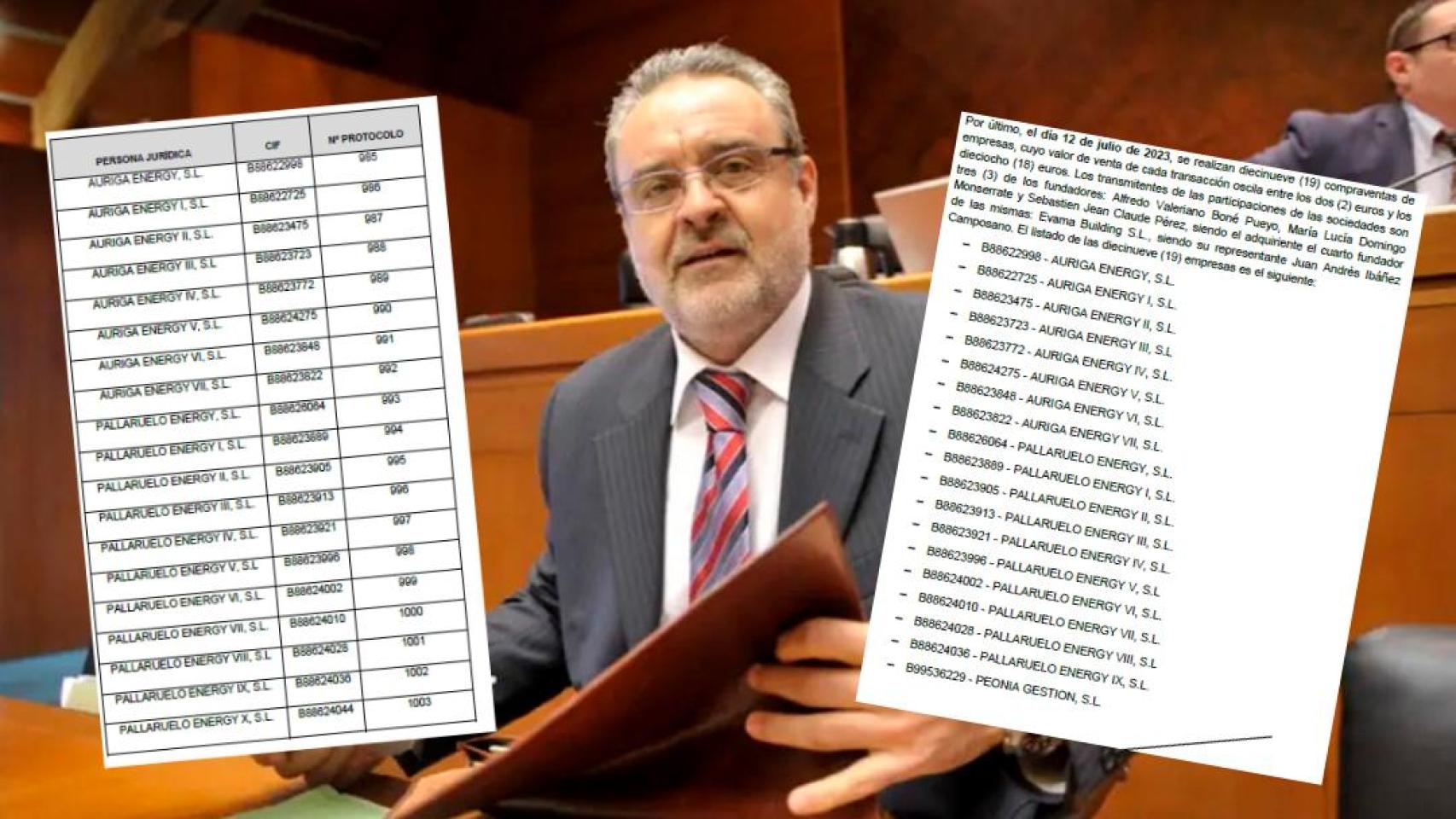 Alfredo Boné, y recortes con los nombres de las empresas