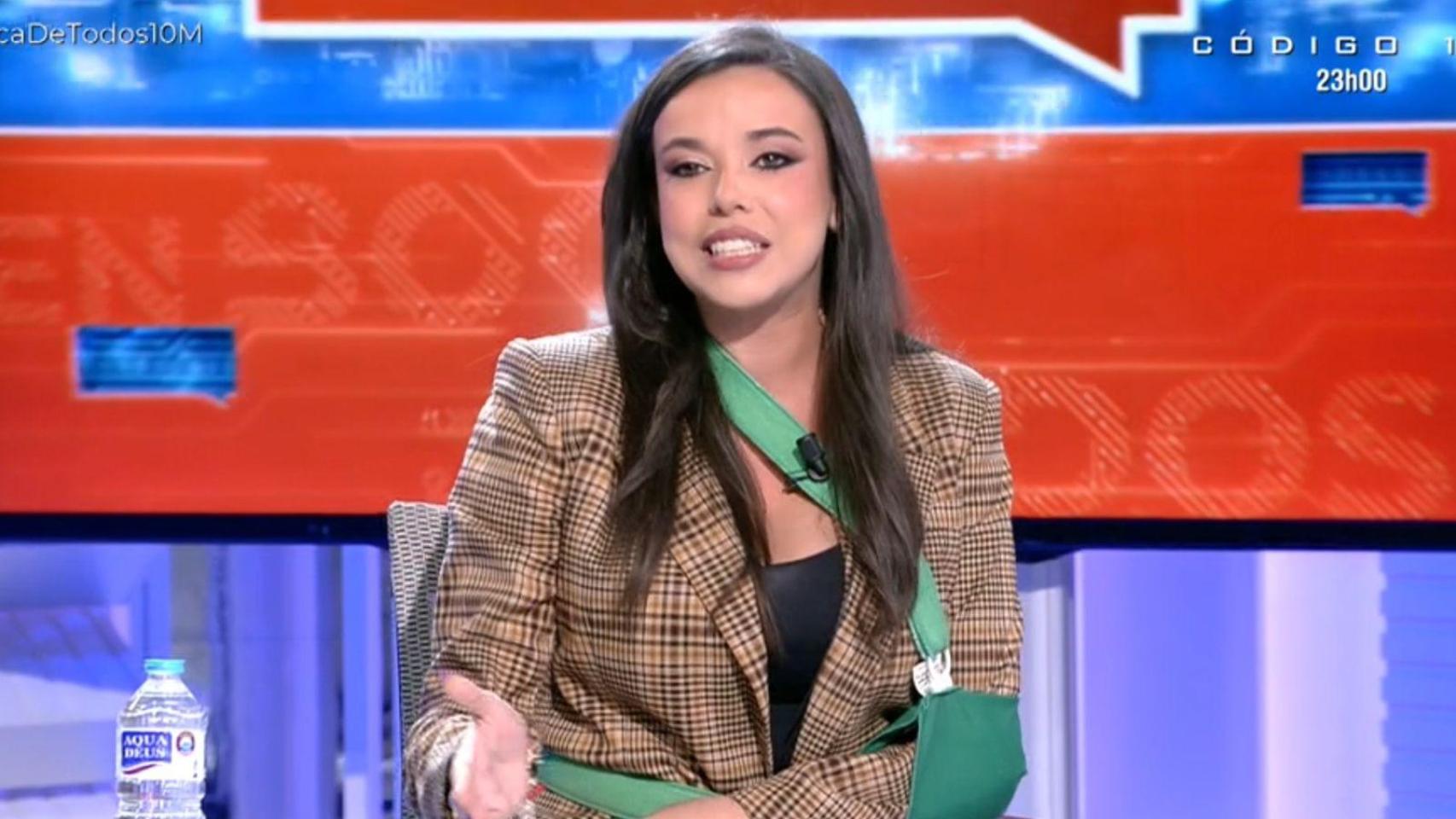 Sarah Santaolalla en el programa 'En boca de todos', momentos antes de abandonar el plató este martes.