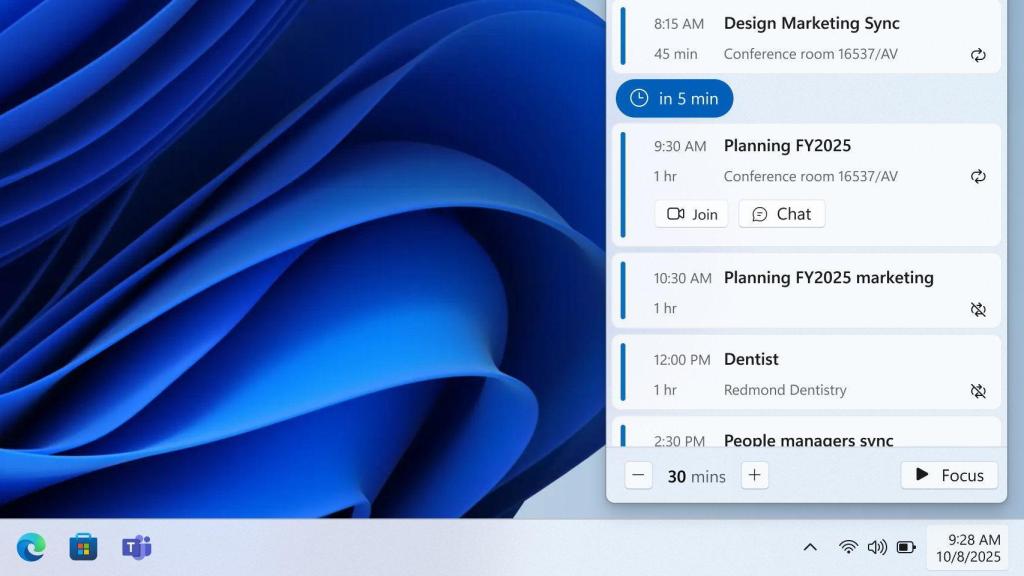 La nueva agenda de Windows 11
