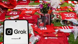 Fotomontaje de Grok y el memorial en Anfield tras la muerte de Diogo Jota