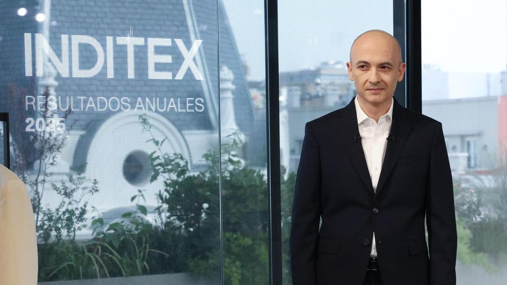 El consejero delegado de Inditex, Óscar García Maceiras, ofrece una rueda de prensa con motivo de la presentación de los resultados anuales del Ejercicio 2025, en la tienda Zara Serrano, a 11 de marzo de 2025, en Madrid (España).