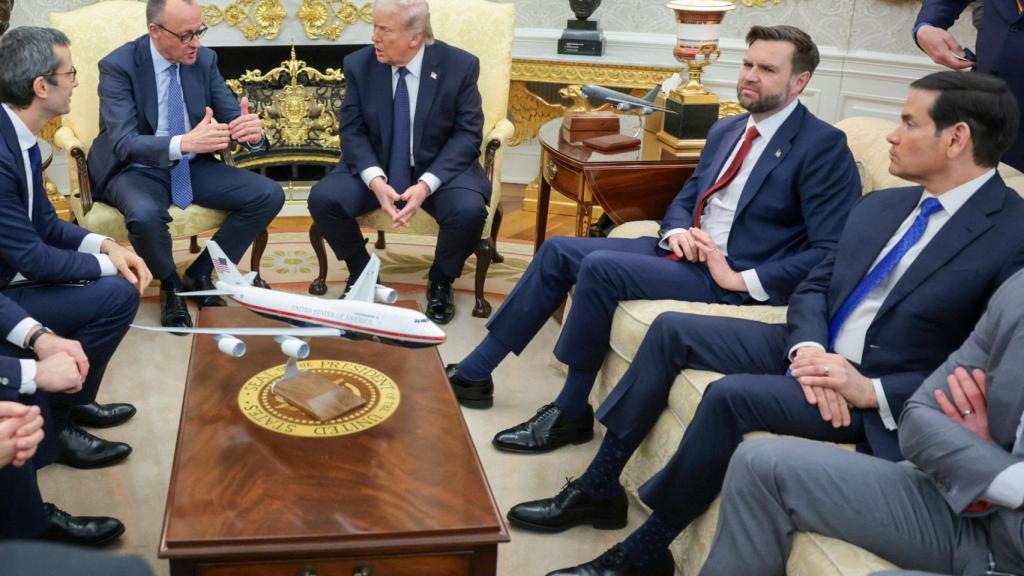 Donald Trump, JD Vance and Marco Rubio in the Oval Office during a meeting with German Chancellor Frederich Merz.