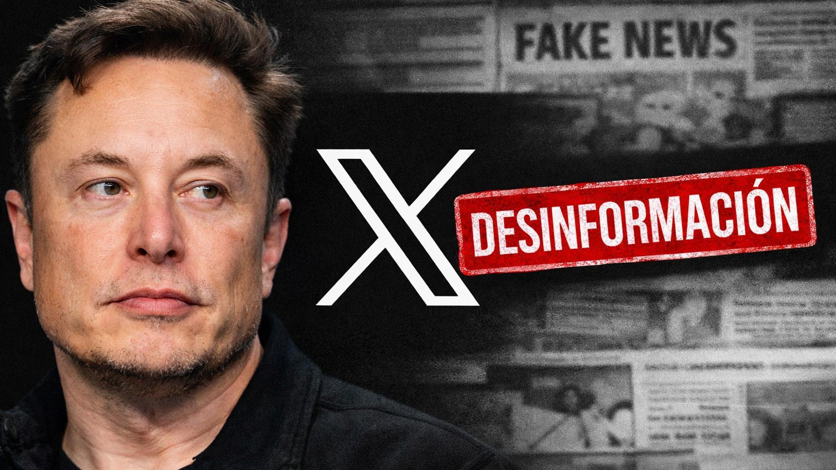 Fotomontaje con el logo de X y la cara de Musk.