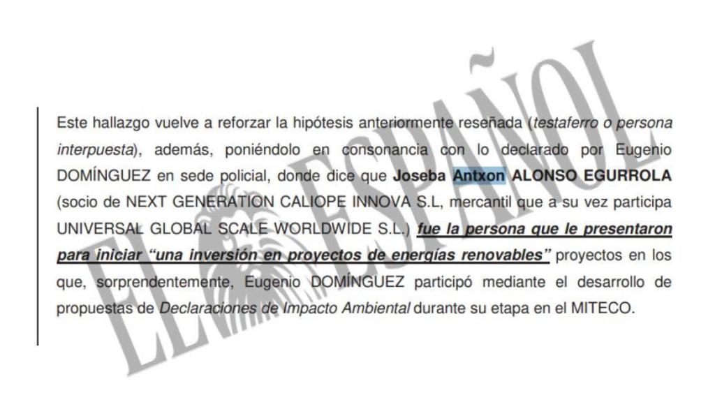 Declaración del alto cargo de Ribera durante el registro.