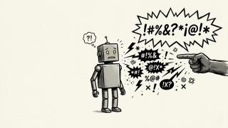 Fotomontaje con un robot siendo 'insultado' de forma externa.