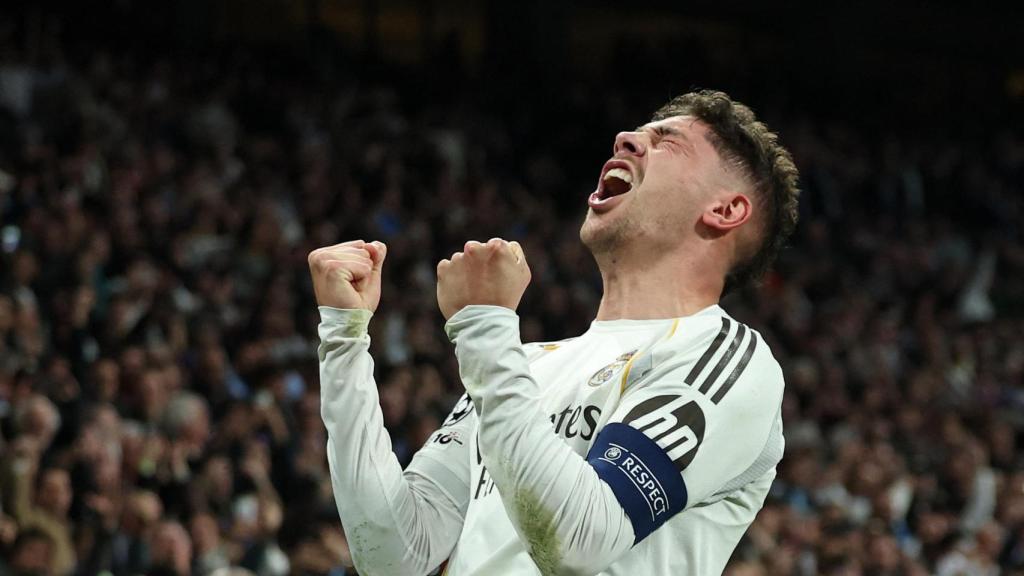 Fede Valverde celebra uno de los goles marcados ante el Manchester City.