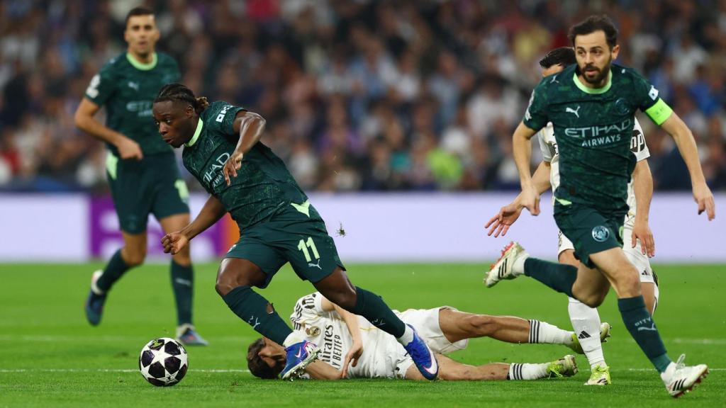 Jeremy Doku, en acción contra el Real Madrid