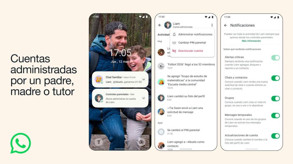 Cuentas de WhatsApp para menores administradas por padres