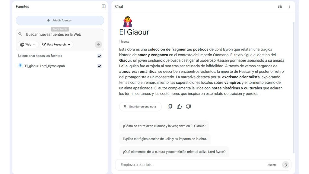 Un libro en formato EPUB subido a NotebookLM