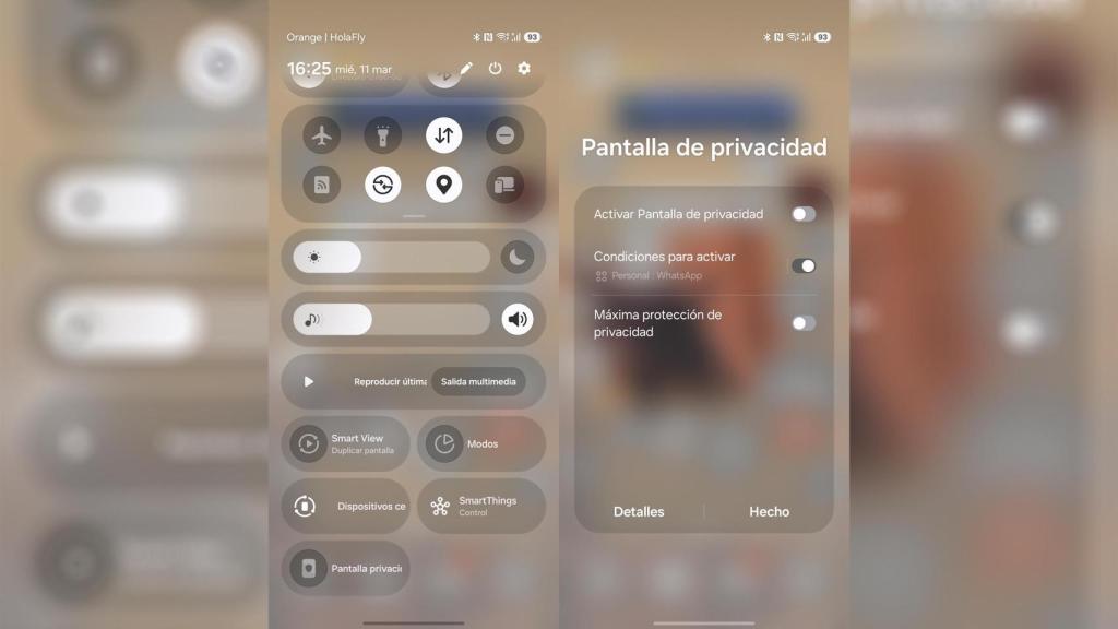 La Pantalla de privacidad se puede activar desde los ajustes rápidos