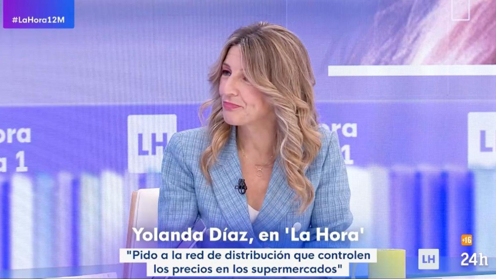 La vicepresidenta del Gobierno, Yolanda Díaz, durante la entrevista en 'La hora de la uno' de TVE.