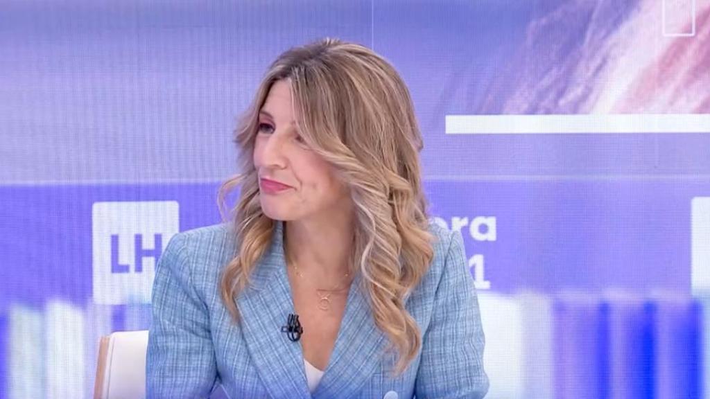 La vicepresidenta del Gobierno, Yolanda Díaz, durante la entrevista en 'La hora de la uno' de TVE.