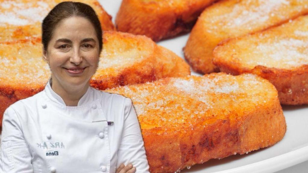 Elena Arzak junto a un plato de torrijas.